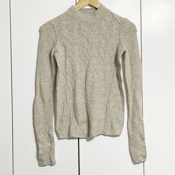Free People Mock Neck Cable Knit Beige Wool Blend Sweater Size XS - Picture 1 of 7